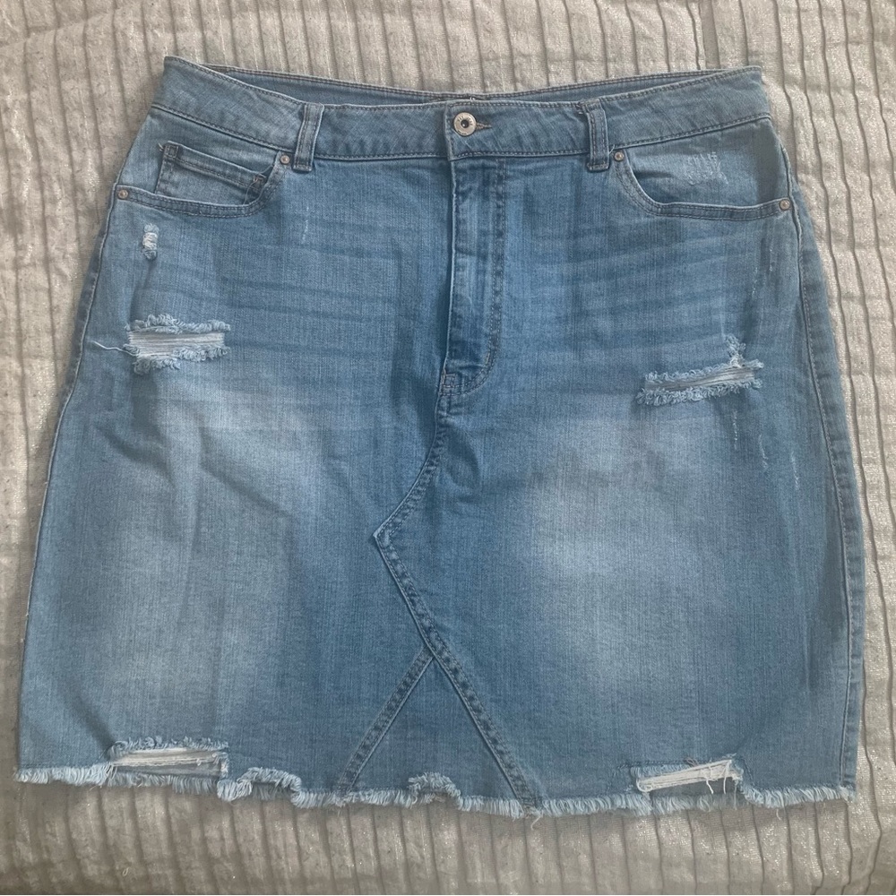 Wax Jean Light Blue Distressed Denim Skirt